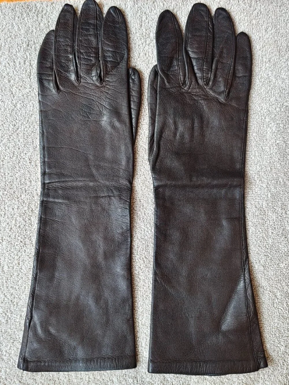 Vintage Grandoe Women Gloves Size 7 Leather Silk Brown Soft Elegant Formal Italy